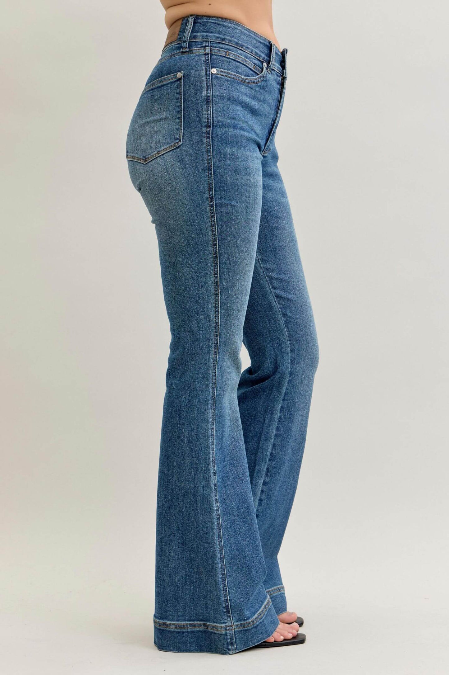 Judy Blue High Waist Tummy Control Double Button Flare Denim Jeans
