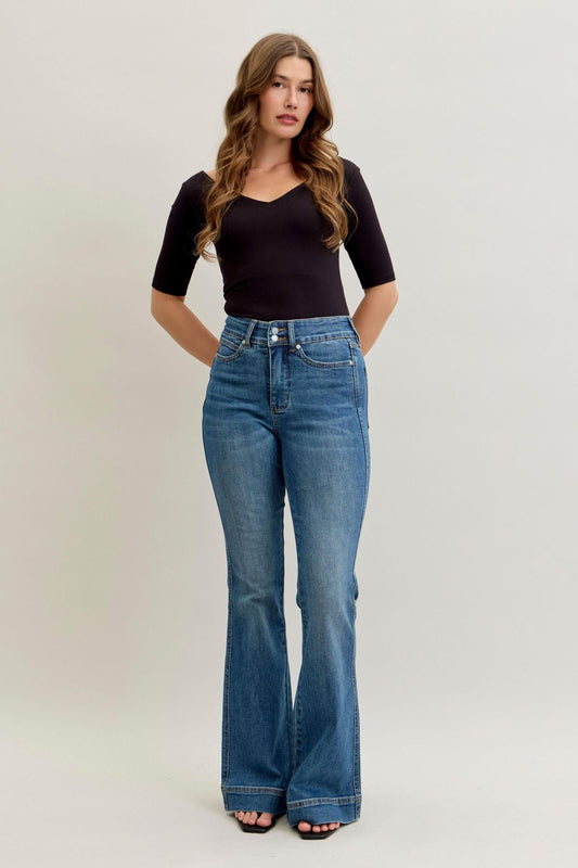 Judy Blue High Waist Tummy Control Double Button Flare Denim Jeans