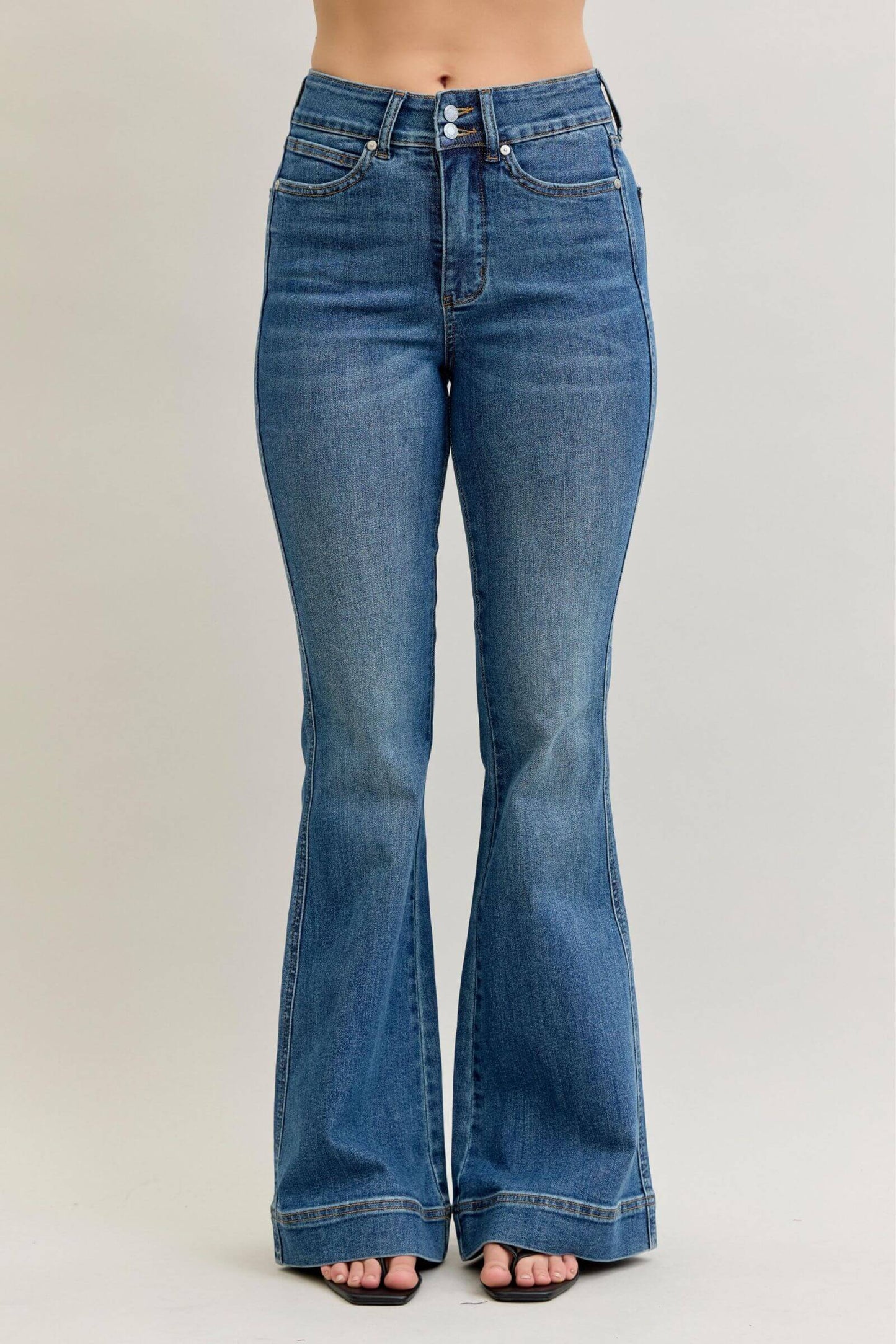 Judy Blue High Waist Tummy Control Double Button Flare Denim Jeans