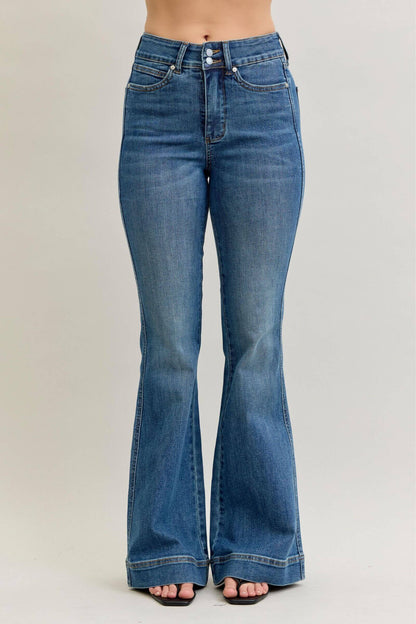 Judy Blue High Waist Tummy Control Double Button Flare Denim Jeans