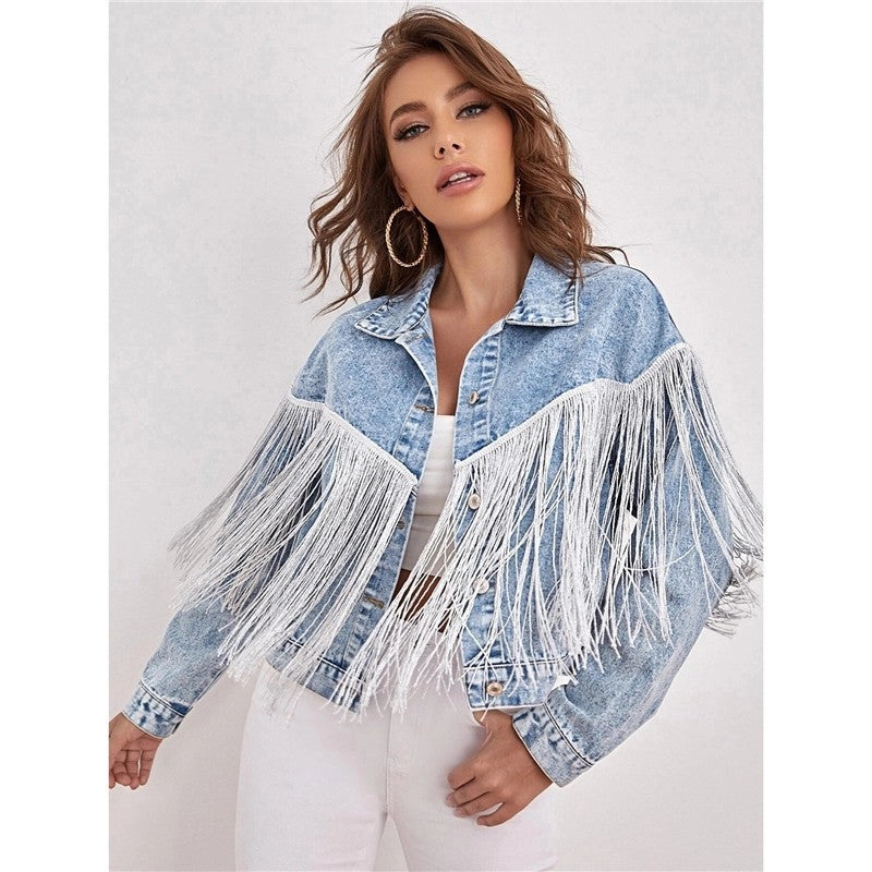 Casual Fringed Lapel Denim Jacket