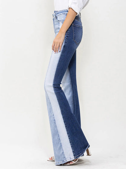 High Rise Color Block Super Flare Jeans (Vervet-Bella)