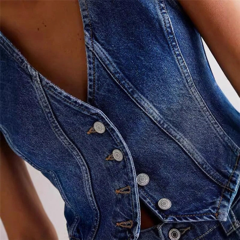 Fashionable Casual V-Neck Denim Vest