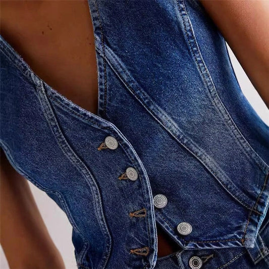 Fashionable Casual V-Neck Denim Vest