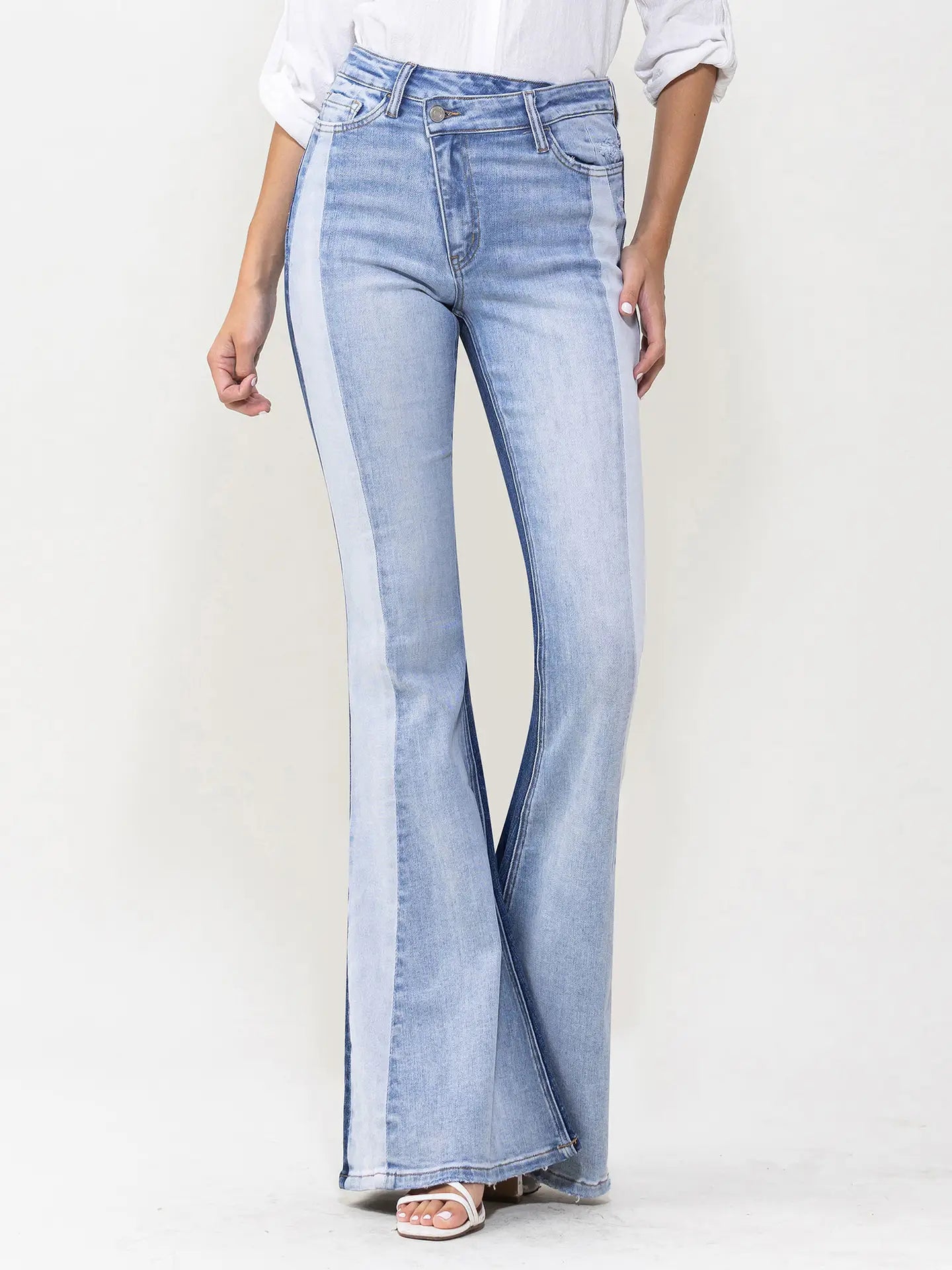 High Rise Color Block Super Flare Jeans (Vervet-Bella)