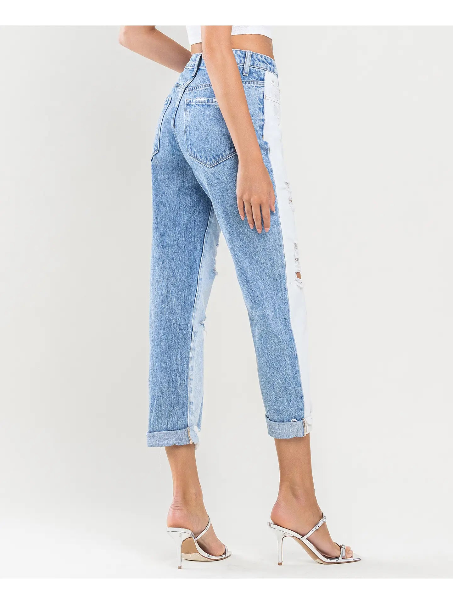 Super High Rise Color Block Cuffed Mom Jeans (Vervet-Emma)
