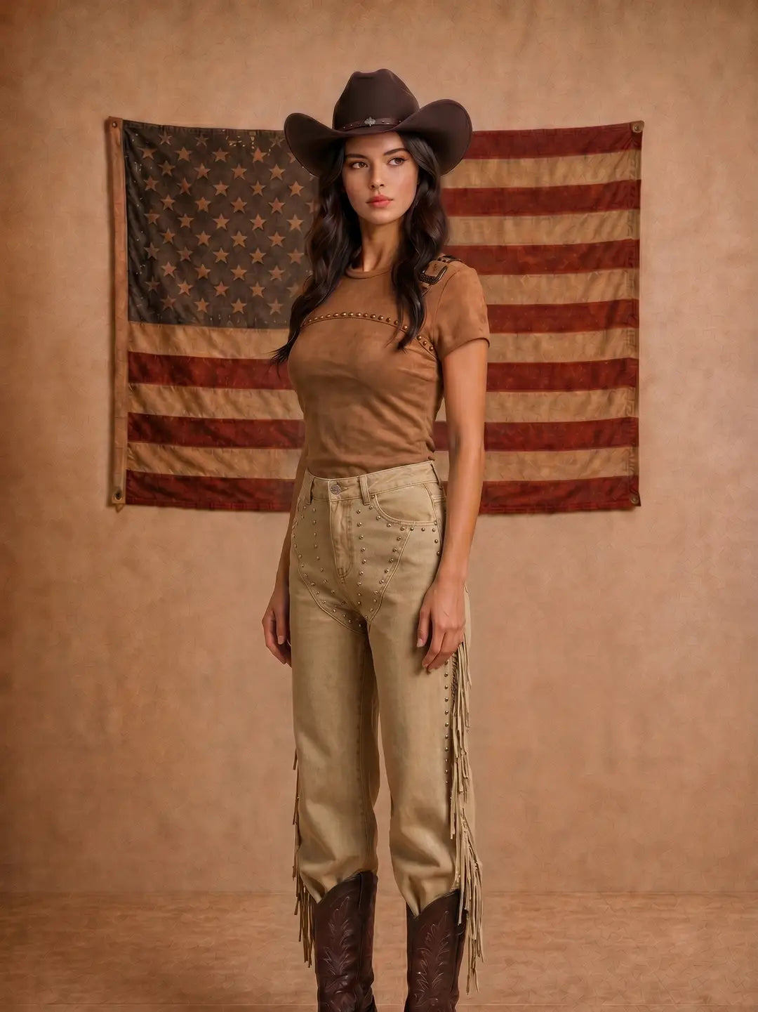 Suede Western Buckle Studded Top