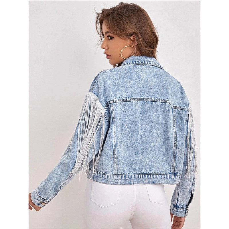 Casual Fringed Lapel Denim Jacket