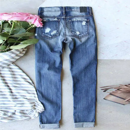 Casual Nine-Point Pants Women with Holes and Prints Saints