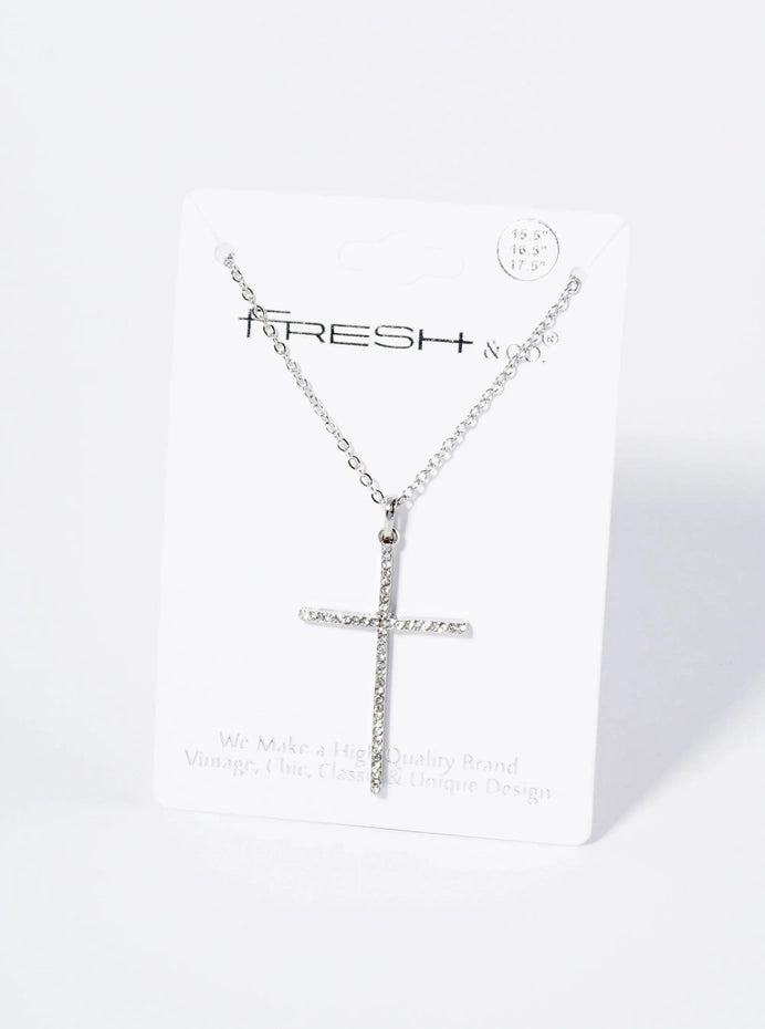 Micro Pave Set Rhinestone Cross Pendant Necklace