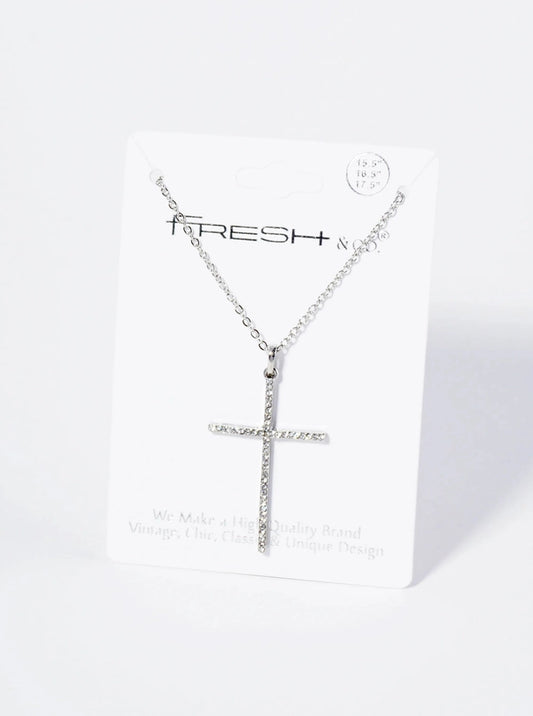 Micro Pave Set Rhinestone Cross Pendant Necklace
