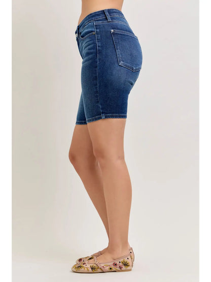 Judy Blue Mid Rise Dark Wash Bermuda Shorts