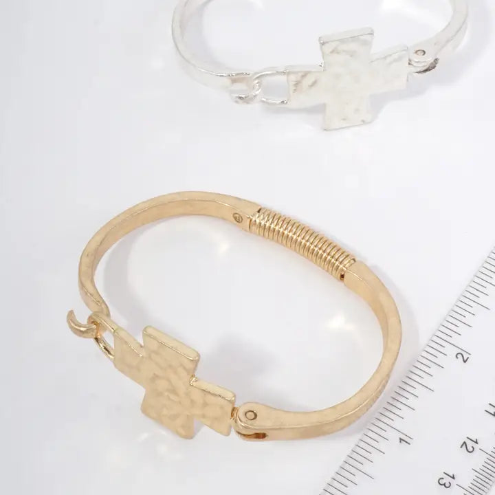 Solid Cross Hammered Bangle Cuff Bracelet