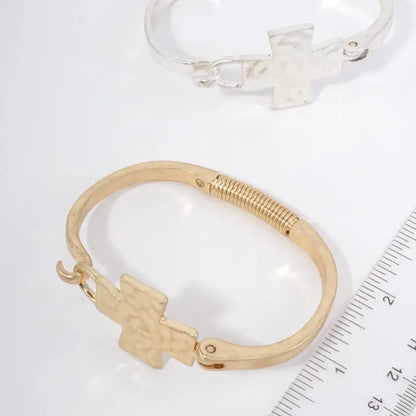 Solid Cross Hammered Bangle Cuff Bracelet