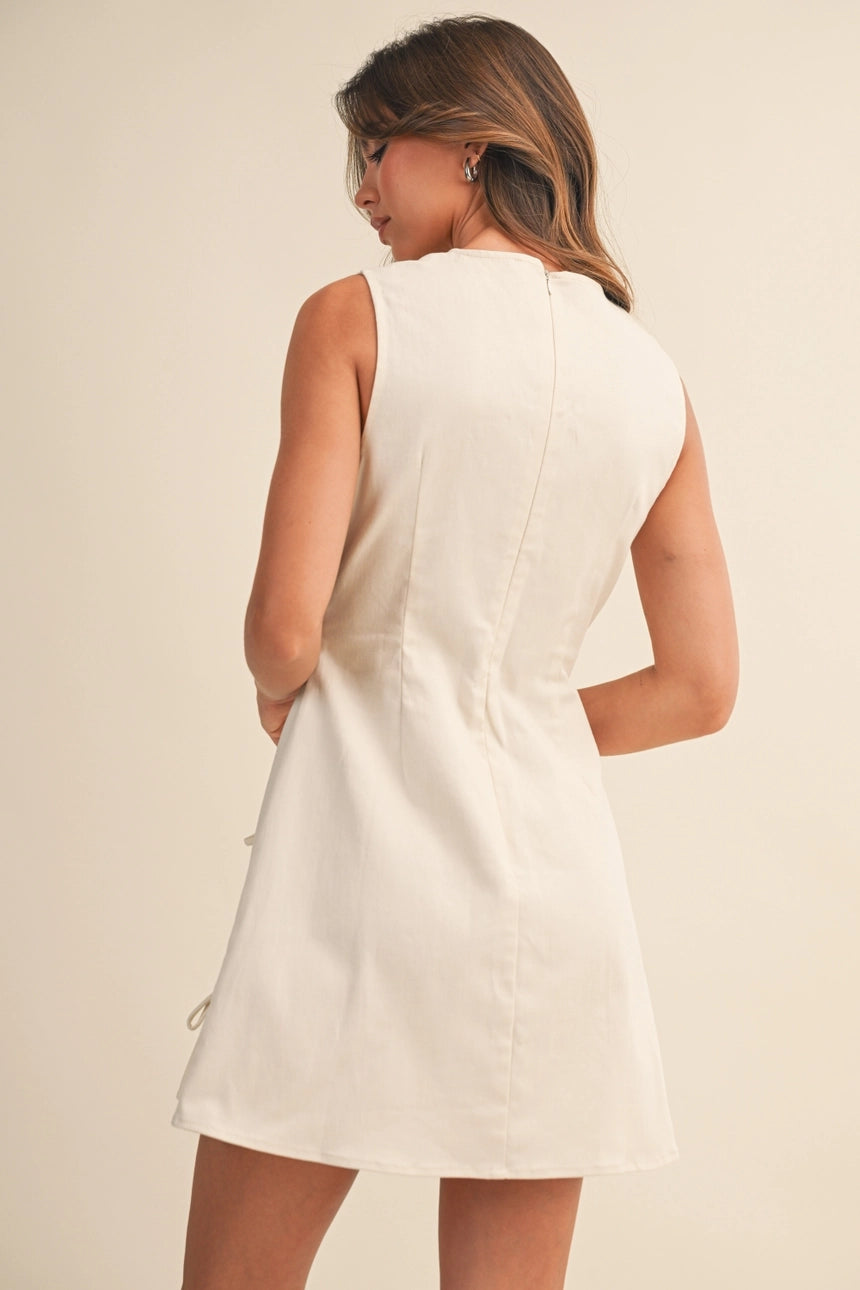 Ribbon Twill Mini Dress   (CREAM)