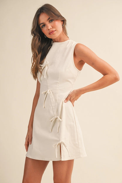 Ribbon Twill Mini Dress   (CREAM)