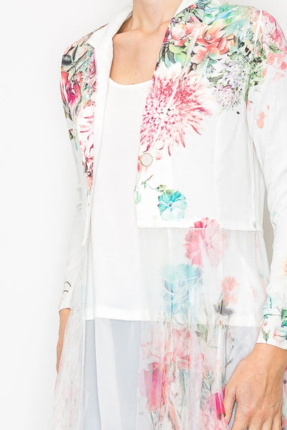 Chic Contrast Longline Blazer Jacket with Mesh Tulle Panel - 4773IV Rose