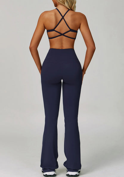 Activewear Set with Cross Back Sports Bra and Flared Pant