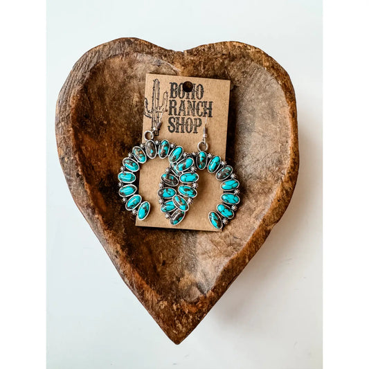 Western Squash Blossom Stone Stud Earrings