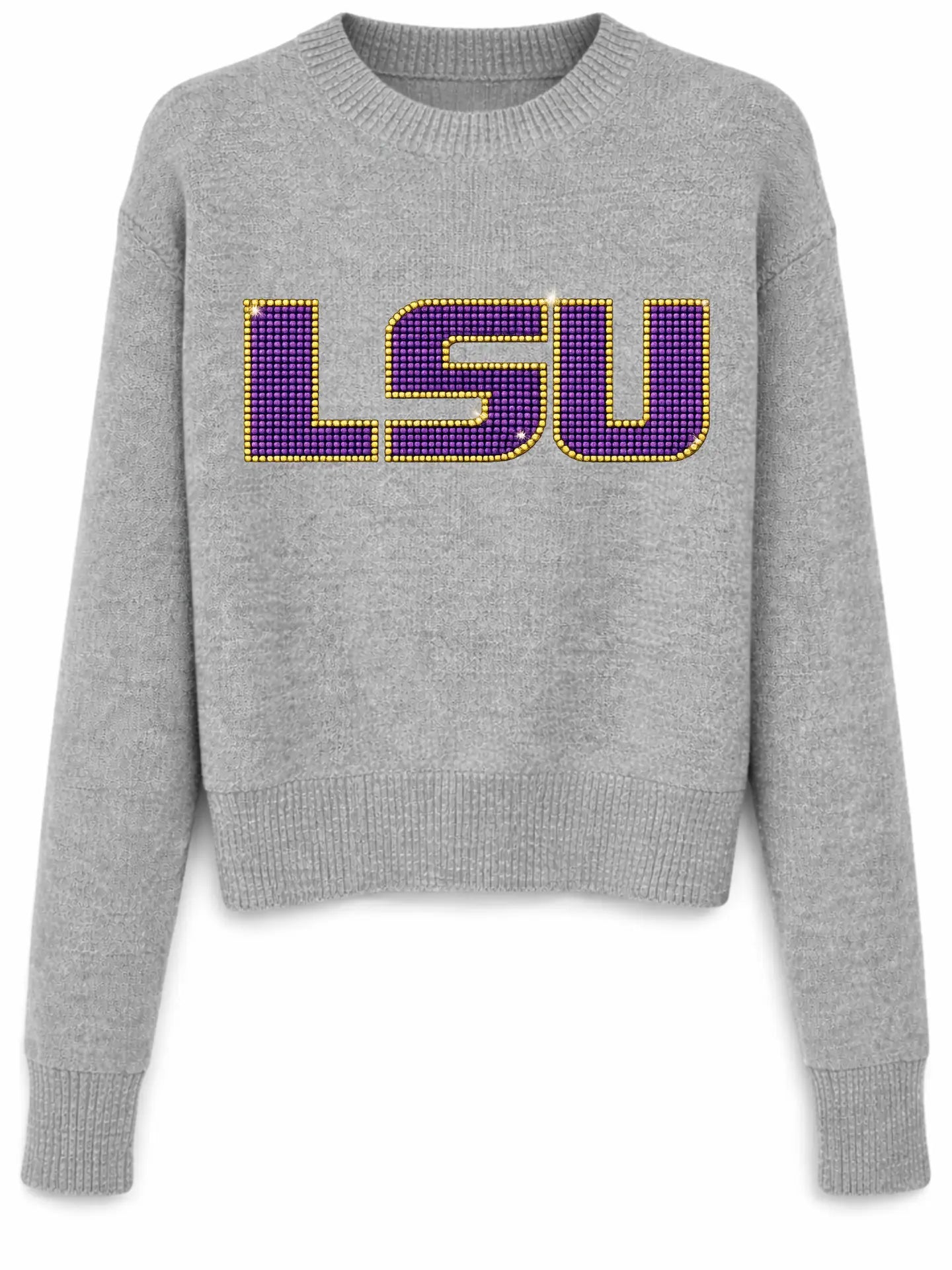 Louisiana State University Crystal Block Letters Gray Crewneck Sweater