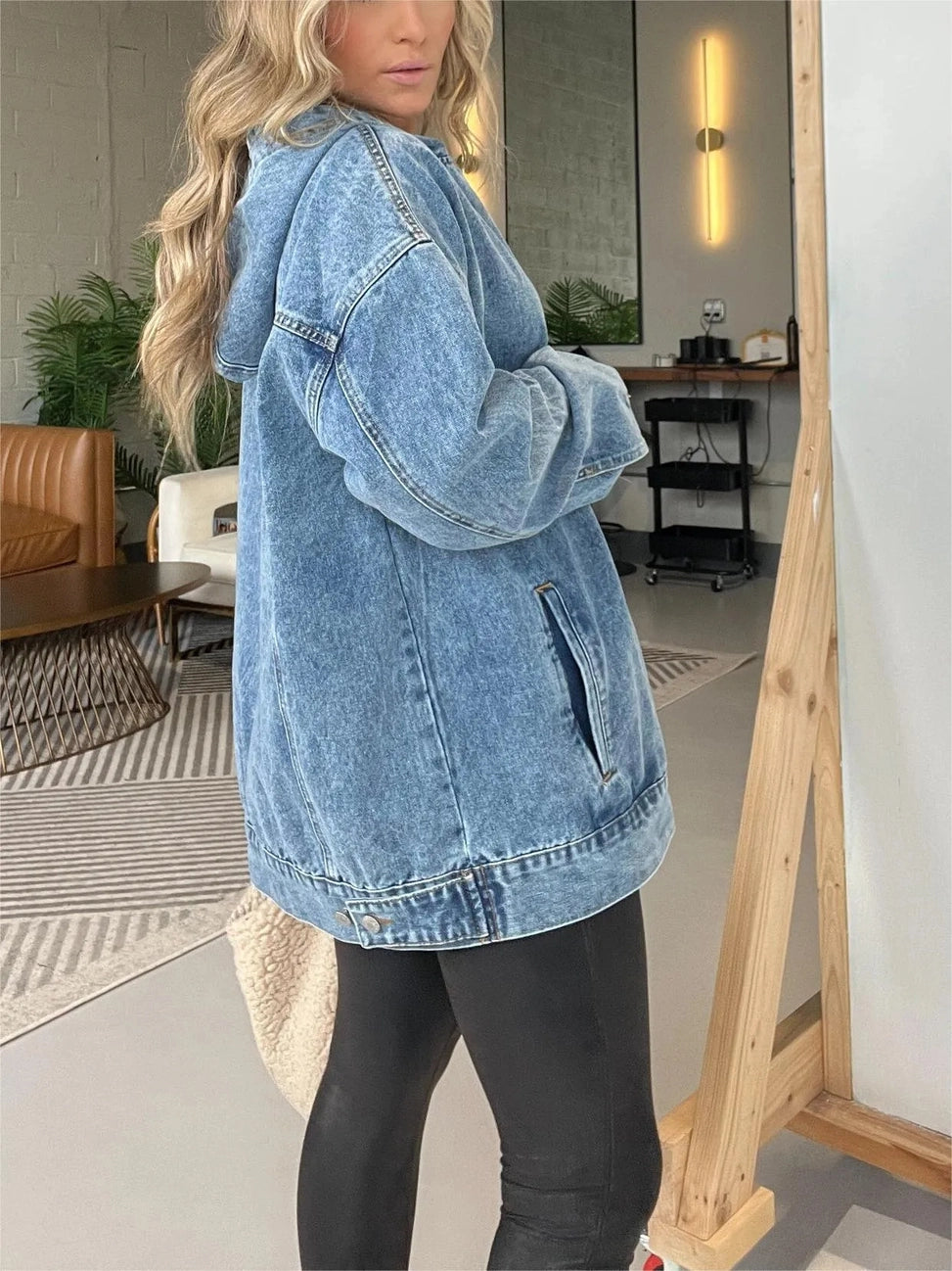 Vintage Washed Denim Pullover Hoodie