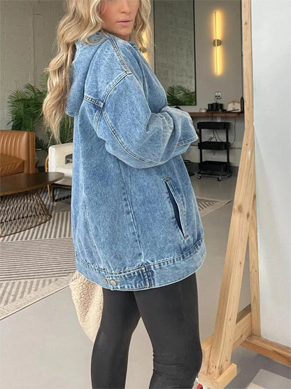 Vintage Washed Denim Pullover Hoodie