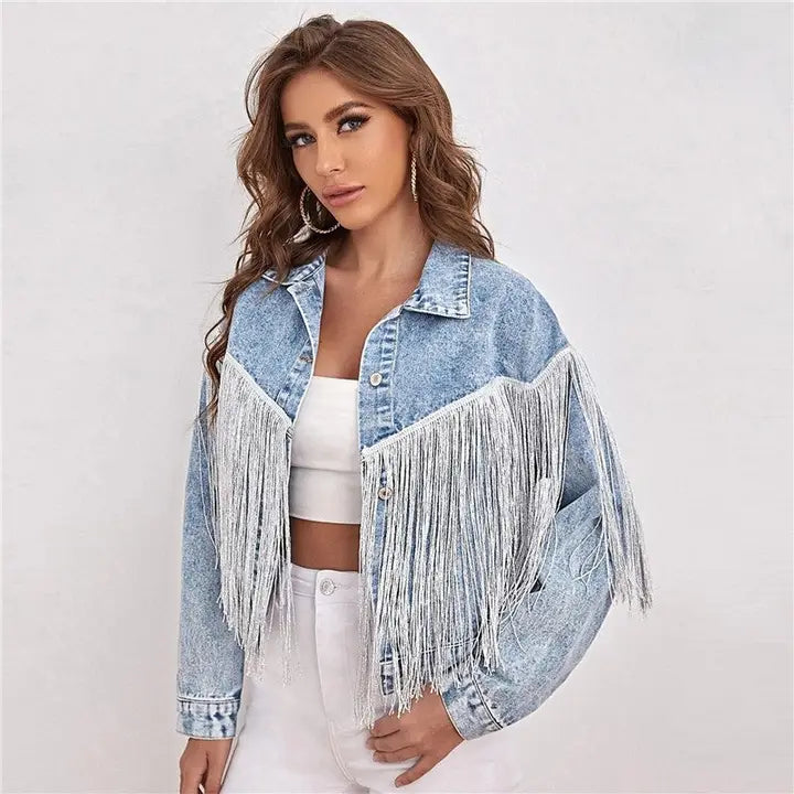 Casual Fringed Lapel Denim Jacket