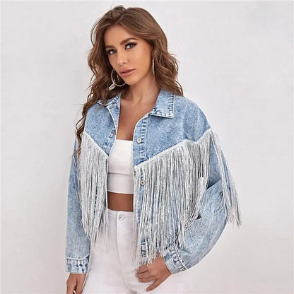 Casual Fringed Lapel Denim Jacket