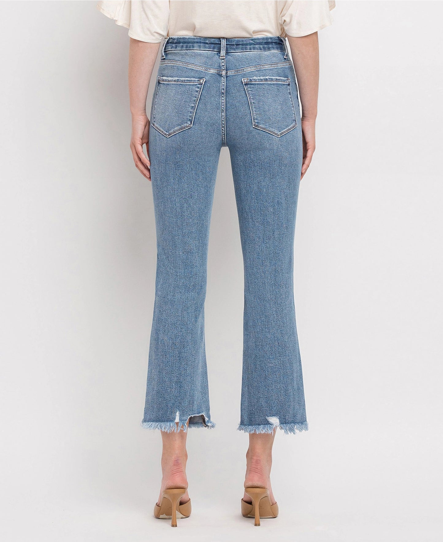 High Rise Frayed Hem Crop Flare Jeans (Vervet-BELLA)