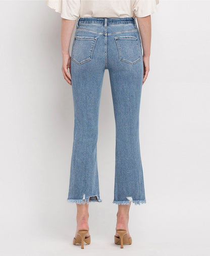 High Rise Frayed Hem Crop Flare Jeans (Vervet-BELLA)