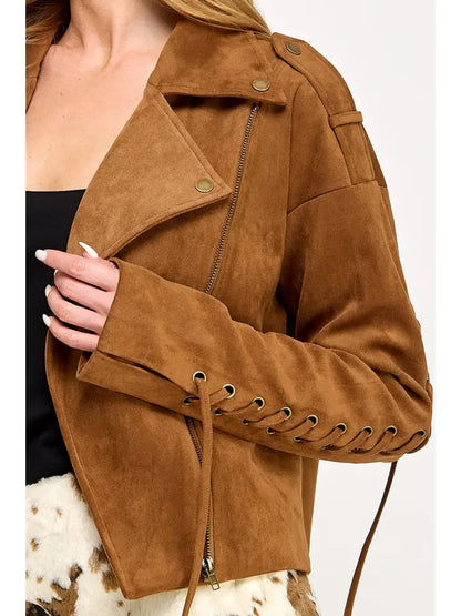Frontier Moto Jacket - Western Lace Faux Suede