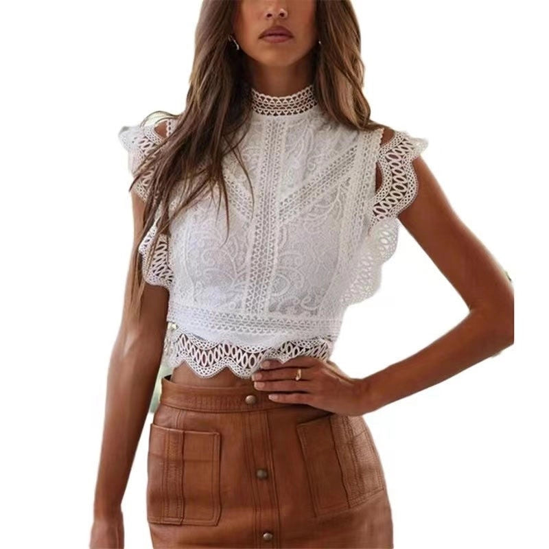 Lace Top Geometric Cutout  (White)