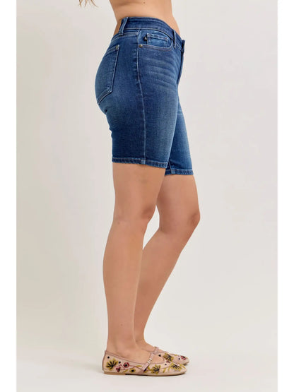 Judy Blue Mid Rise Dark Wash Bermuda Shorts