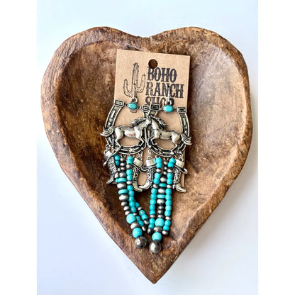 Western Statement Horseshoe Stone Dangle Drop Earrings