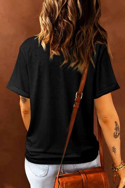 Black Western Bull Head Embroidered Pattern T Shirt