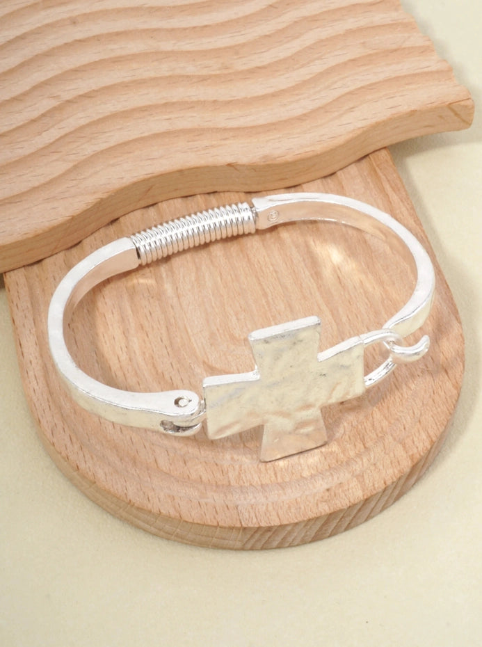 Solid Cross Hammered Bangle Cuff Bracelet