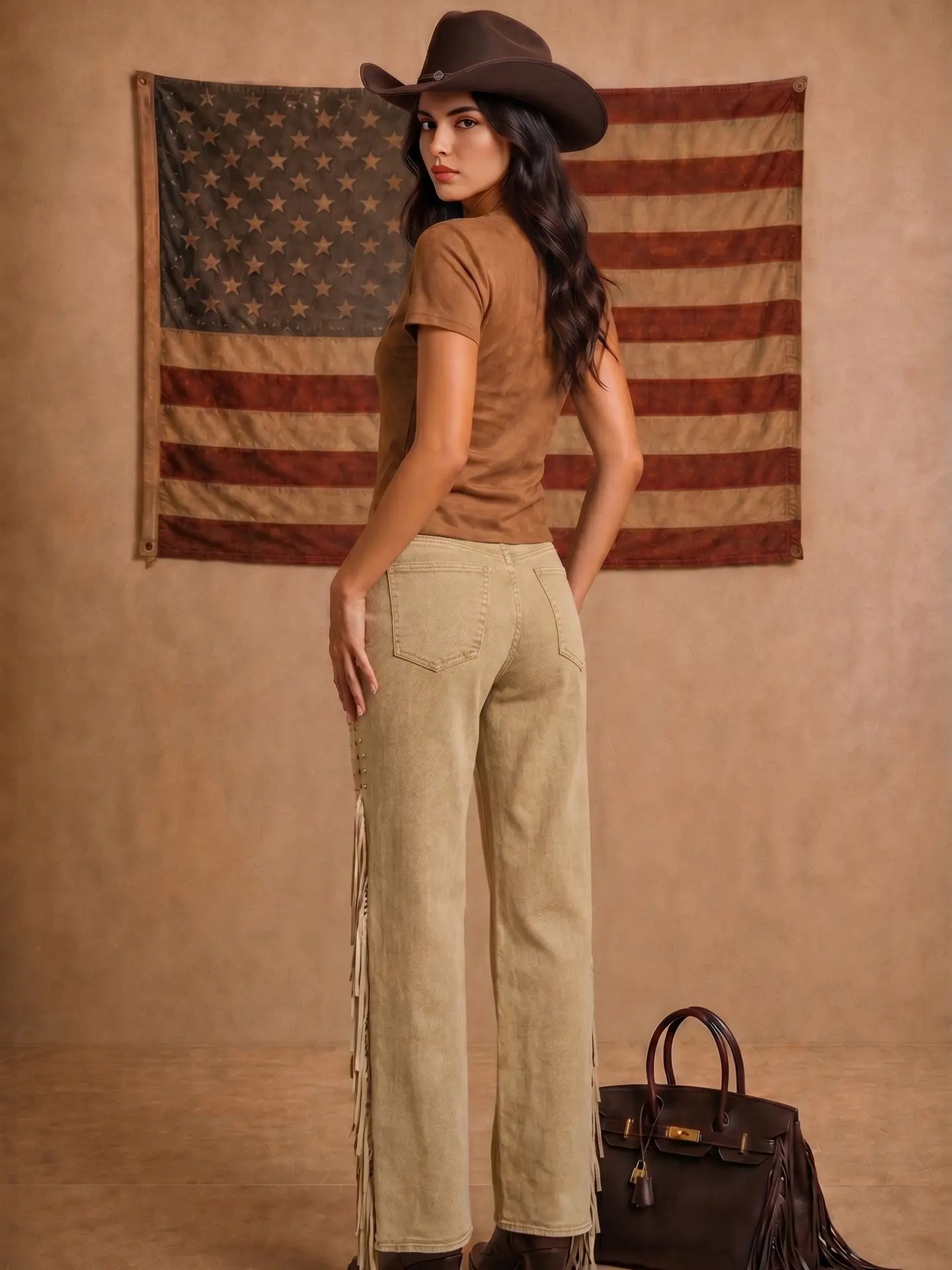 Suede Western Buckle Studded Top