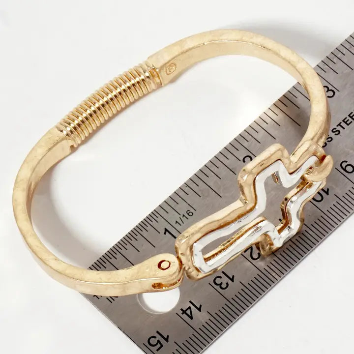 Hammered-Texture Metal Dual-Tone Cross-Shaped Hook-Clasp Hinged Bracelet