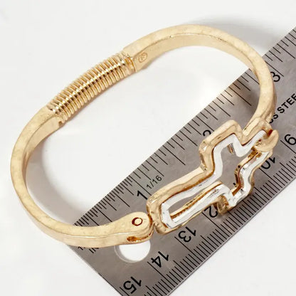 Hammered-Texture Metal Dual-Tone Cross-Shaped Hook-Clasp Hinged Bracelet