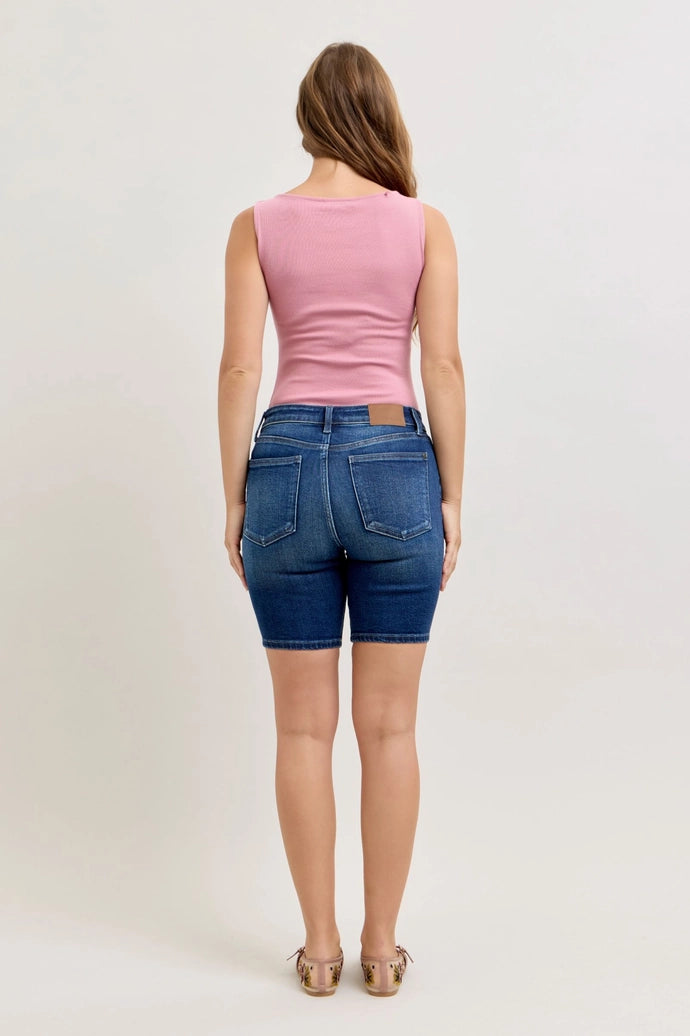 Judy Blue Mid Rise Dark Wash Bermuda Shorts