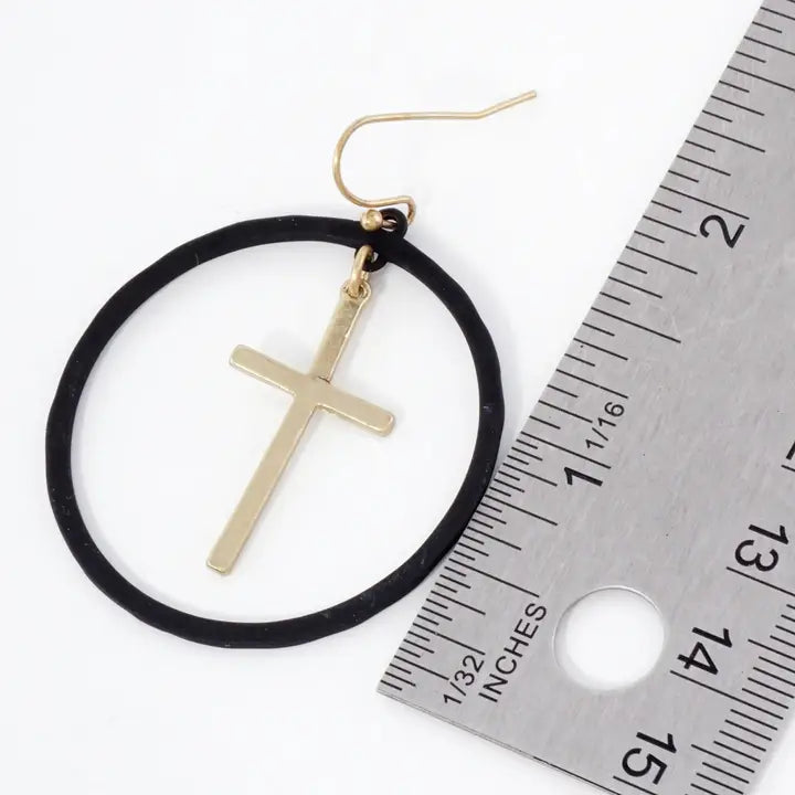Round Circle Drop Cross Dangle Earrings