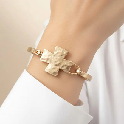 Solid Cross Hammered Bangle Cuff Bracelet