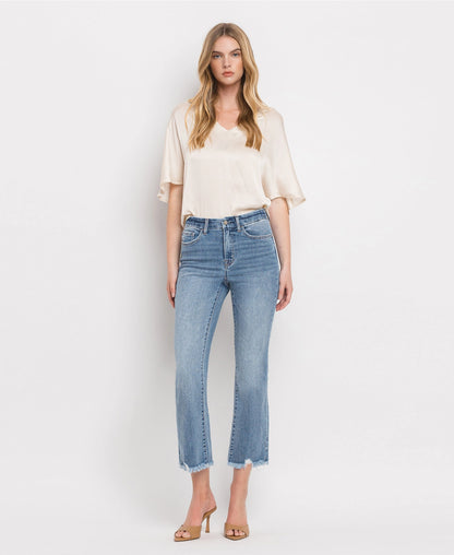 High Rise Frayed Hem Crop Flare Jeans (Vervet-BELLA)