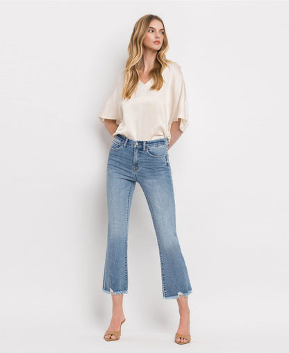 High Rise Frayed Hem Crop Flare Jeans (Vervet-BELLA)