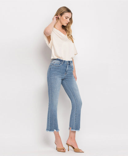 High Rise Frayed Hem Crop Flare Jeans (Vervet-BELLA)
