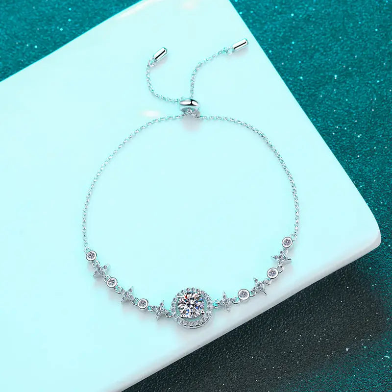 Moissanite Charm Wedding Bracelet in 925 Sterling Silver (A)