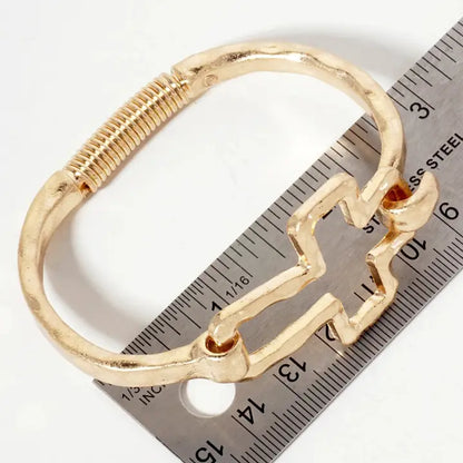 Hammered Metal Cross Hook Clasp Hinged Bracelet