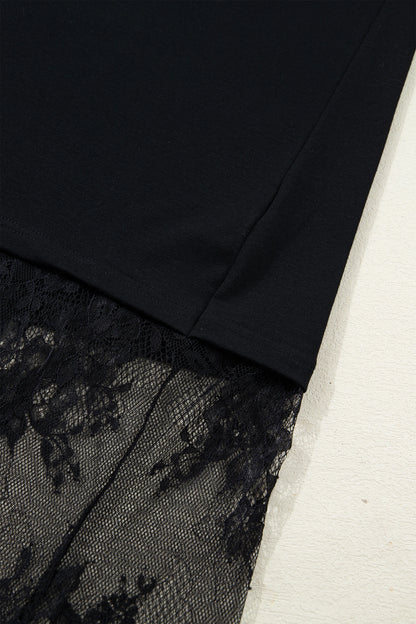 Black Floral Patchwork Short Sleeve T Shirt Loose Maxi Dress