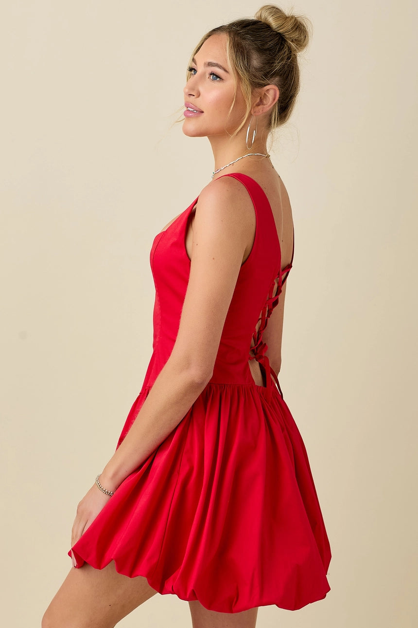 Sweetheart Neckline Mini Dress with Bubble Hem
